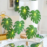guirlande feuilles vertes led festives decoration feuille monstera lumiere jaune deco mur plantes artificielles