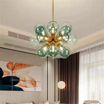 Suspension lumineuse boules vertes moderne ampoules led blanc doré floral
