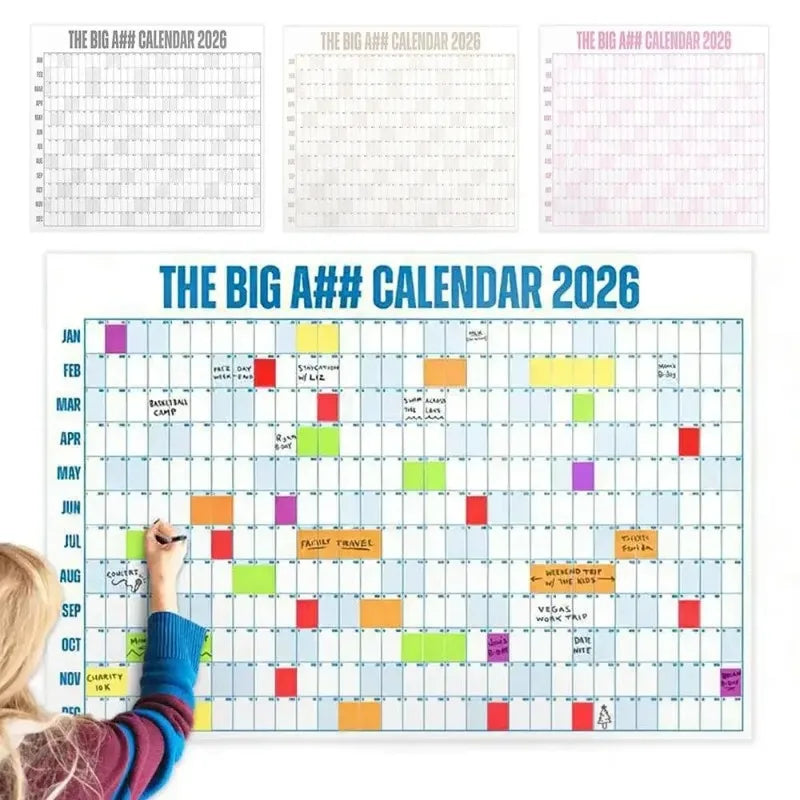 calendrier mural blanc bleu rose jaune vert orange violet moderne pratique étiquettes personnalisables grille