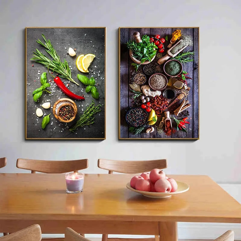 décoration murale art culinaire herbes épices condiments toile impression sans cadre vertical