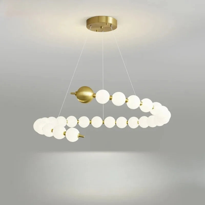 suspension lumineuse moderne blanc doré boules rondes salon chambre restaurant étude