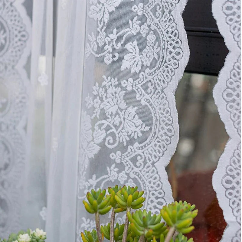 rideau blanc brodé fleur transparent classique cuisine tulle polyester inclusion ruban fixation