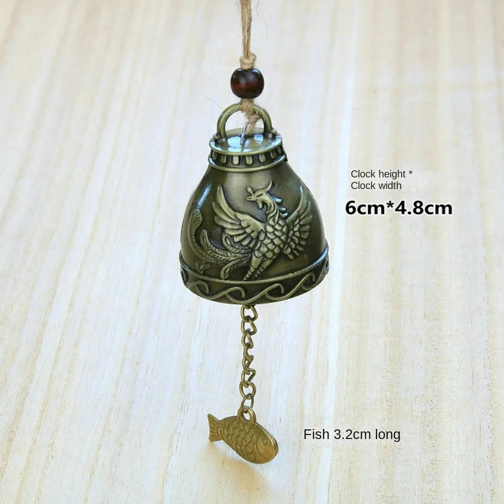 cloche décorative artisanale bronze doré motifs poissons oiseaux vintage(chaines bois)