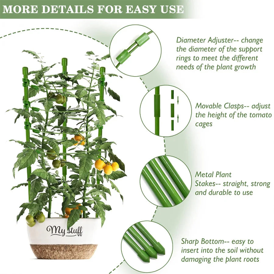 supports plantes tomates vert robustes boucles ajustables 45cm 90cm 18cm trois tailles différentes jardins