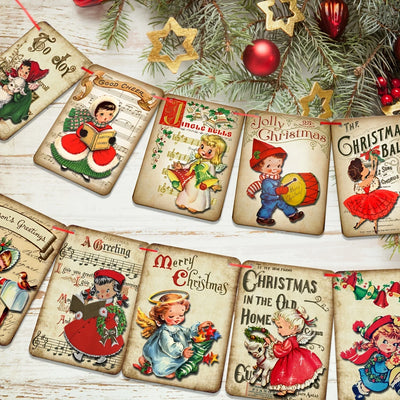 Bannière de Noël vintage en papier multicolore suspendue dans un intérieur