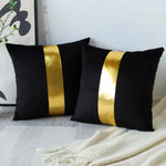 ensemble housses coussin noir rayures dorées velours luxe moderne taies oreiller décoratives
