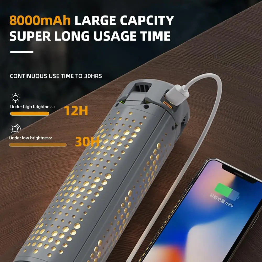 lampe camping rechargeable usb portable 8000mAh éclairage extérieur pliable trépied multifonctionnelle