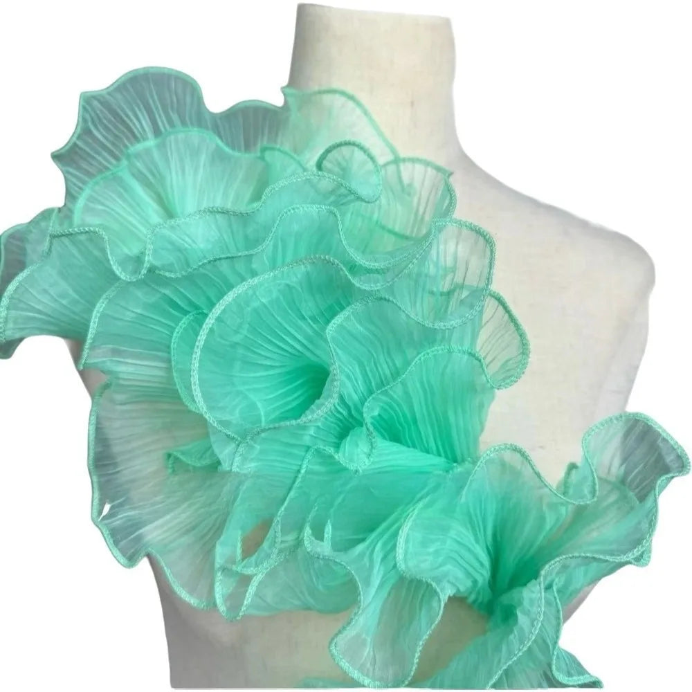tissu plissé rose clair vert fluo bleu décoration élégante semi transparent fronces dentelle polyester