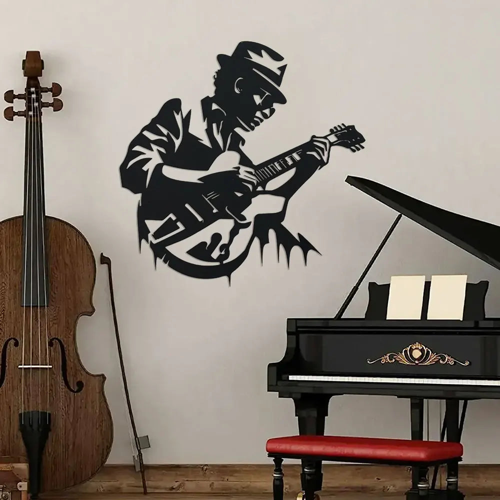 décoration murale moderne silhouette musicien guitare autocollant noir chambre contemporain