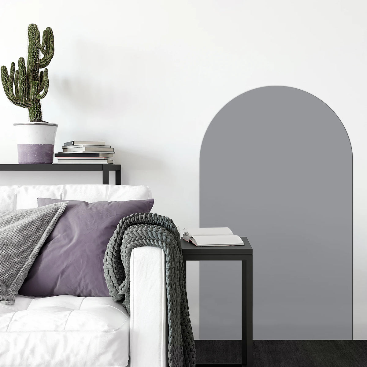 panneau mural moderne arches nuages gris adhésif enfantin symboles arc ciel chiffres étoiles