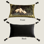 coussins decoratifs velours oiseaux blancs bambou vert pompons noirs classique oriental deco maison