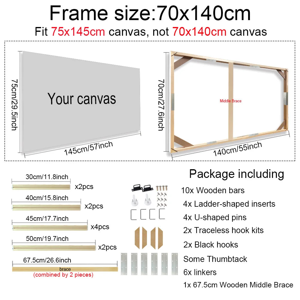 Cadre mural bois naturel moderne clips 20x40cm 25x55cm 30x60cm 35x75cm 40x80cm 45x95cm 50x100cm 55x115cm