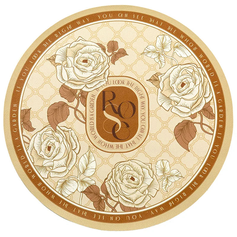 tapis table rond polyestère résistant chaleur décoration intérieure extérieure blanc vert fleurs feuilles papillons