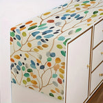 chemin table moderne feuilles colorées automne beige clair vert bleu orange marron gris texture