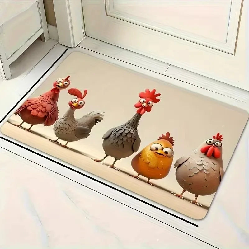 tapis sol antidérapant polyester poules colorées moderne salon chambre kitchen beige gris orange rouge