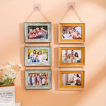 cadres photo suspendus ensemble decoratif rustique familial beige clair blanc texturé