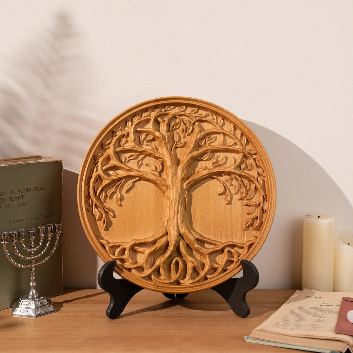 décoration murale arbre sculpté plaque bois naturel artisanal chambre salon opaque support
