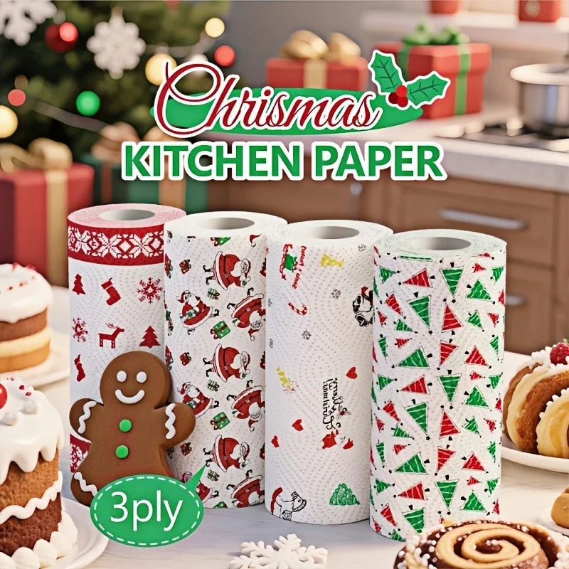 serviettes papier noël rennes flocons sapins festives jetables rouge vert blanc festive