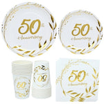 assiettes jetables dorées festives 8pcs anniversaire guirlandes feuilles textes classiques blancs