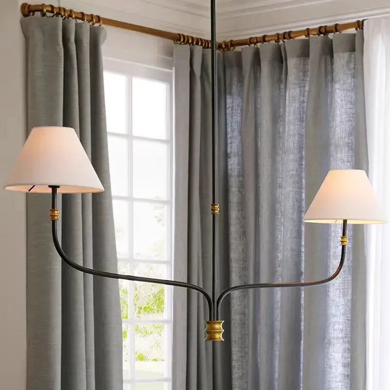 chandelier suspension lumineuse noir doré abat jours tissu mat classique moderne fixé abat jours