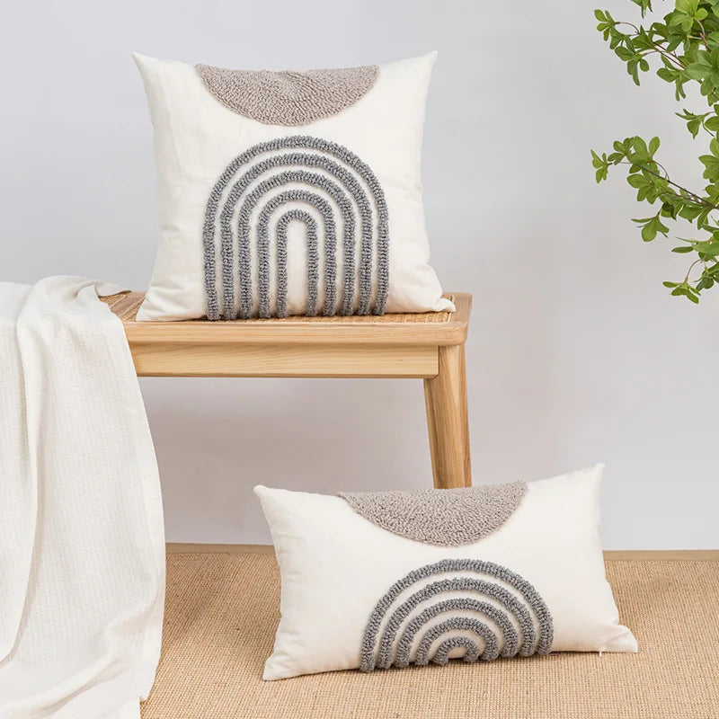 coussin moderne couverture 45x45cm gris blanc motif géométrique circulaire lavable décoration canapé nordique