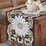 nappe décorative motif tournesols floral marron foncé beige blanc table mariage fête