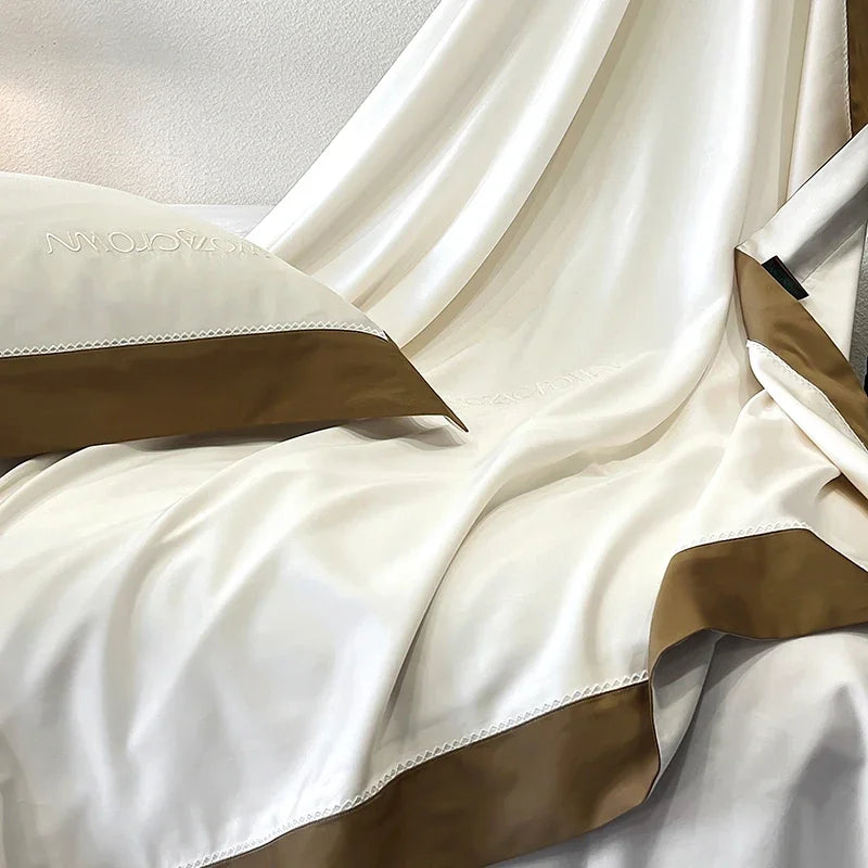 parure lit luxe coton lyocell satiné housse couette drap plat taies oreillers blanc