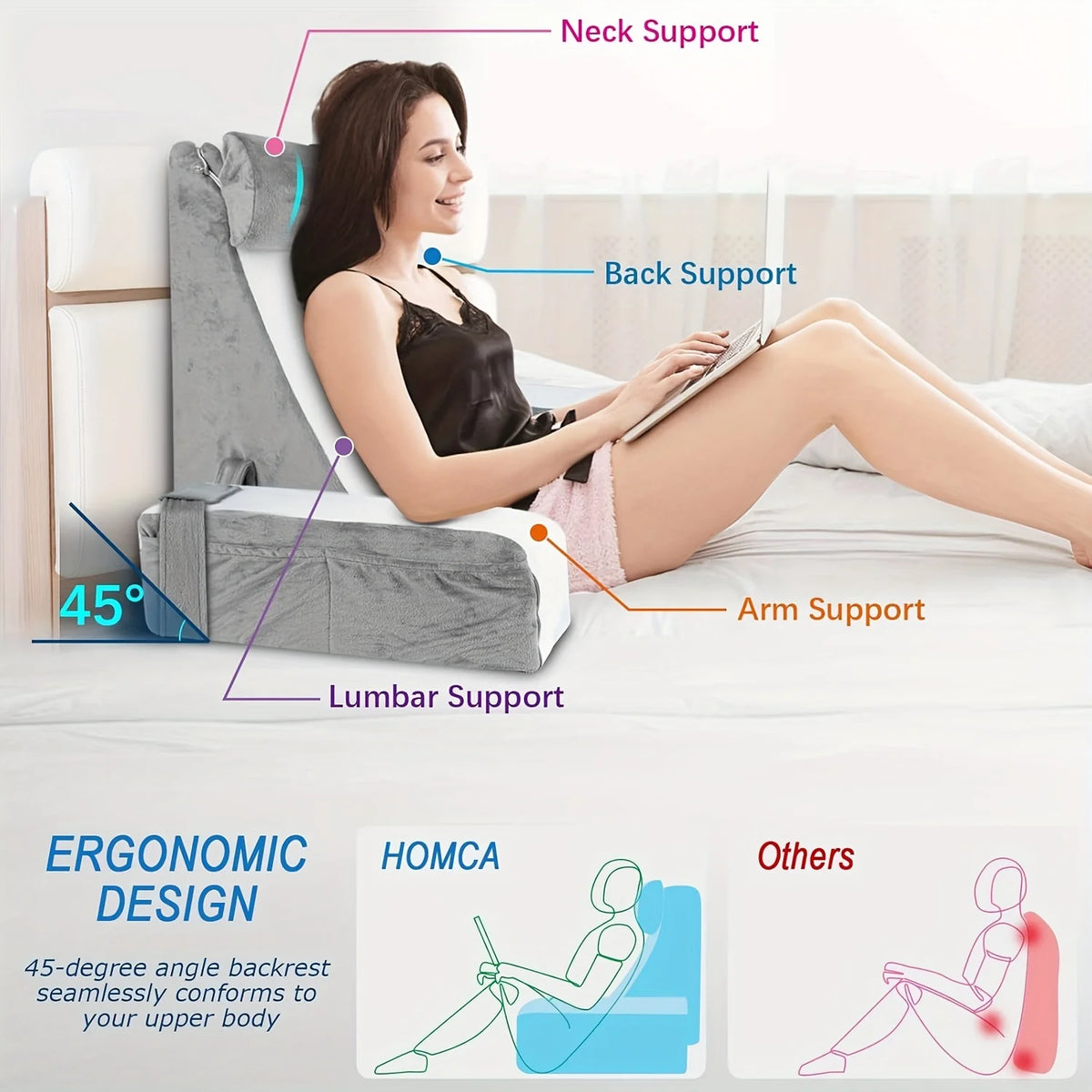 coussin repos pliable ergonomique velours gris blanc support lombaire portable