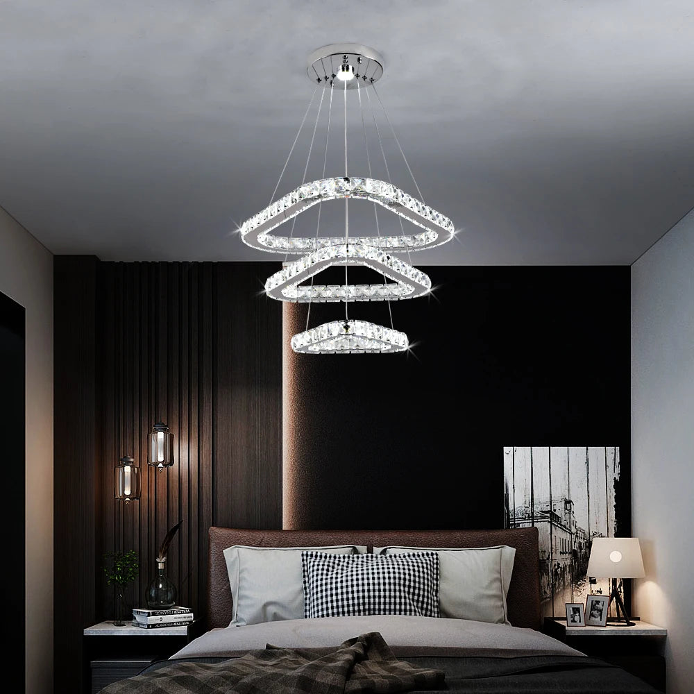 lustre suspension cristal led moderne doré blanc strass brillant salon salle manger luxe