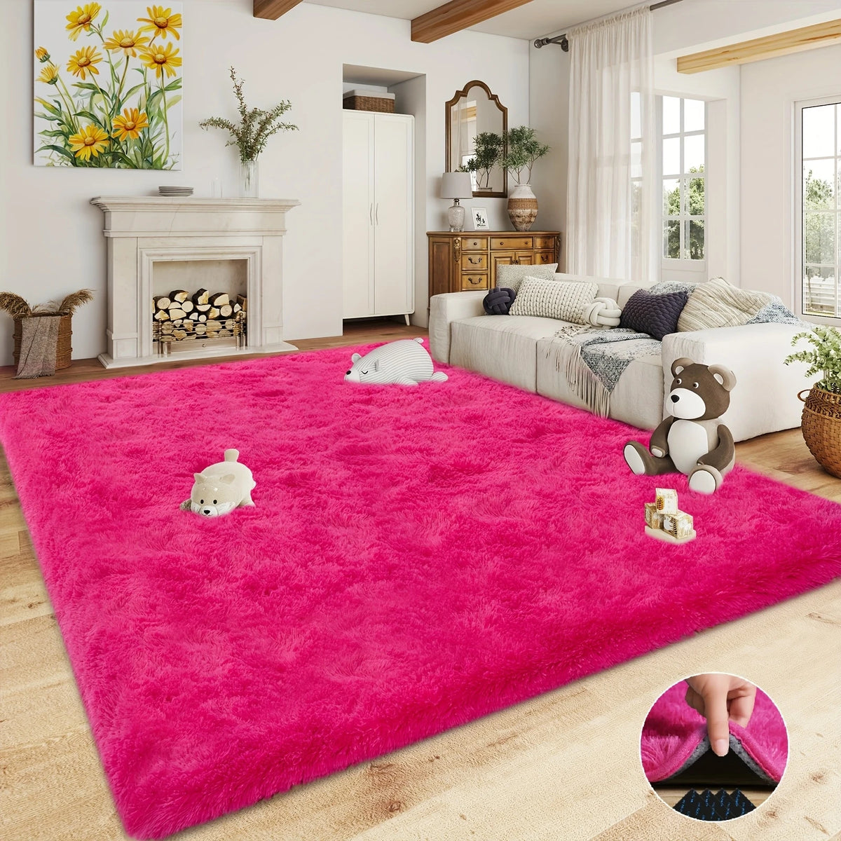 tapis rose vif moderne doux fourré salon chambre autocollants adhésifs large dimensionnels