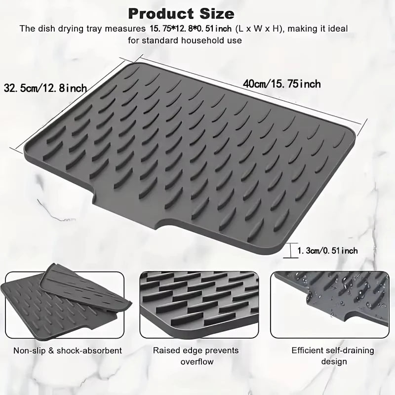 tapis drainage silicone noir moderne rayures diagonales cuisine antidérapant résistant chaleur 40cm 32cm