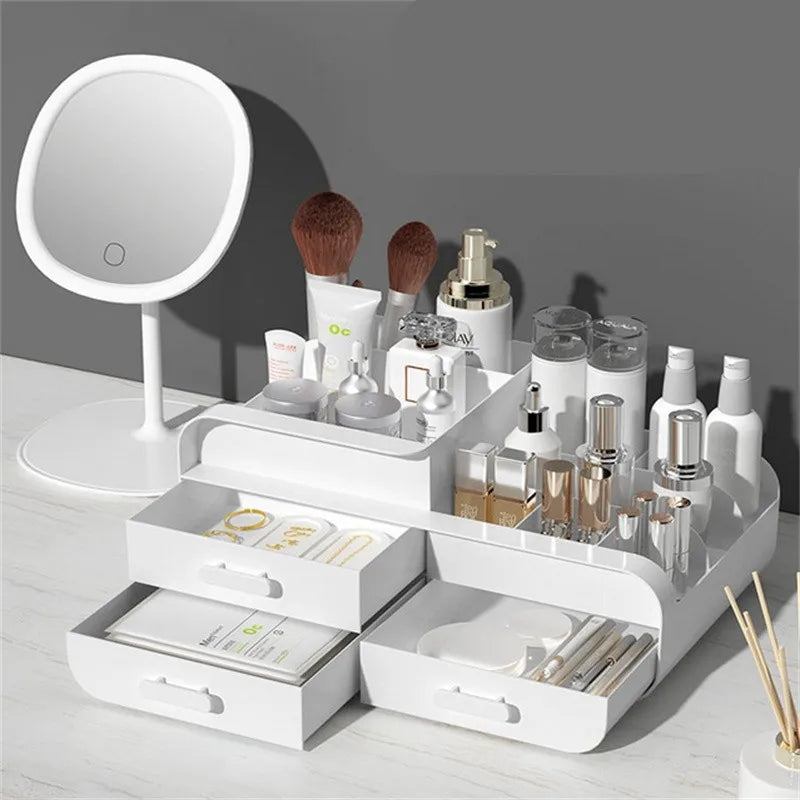 rangement cosmétique boîte rose clair blanc moderne minimaliste plastique réutilisable 26.5cm 16cm 12cm