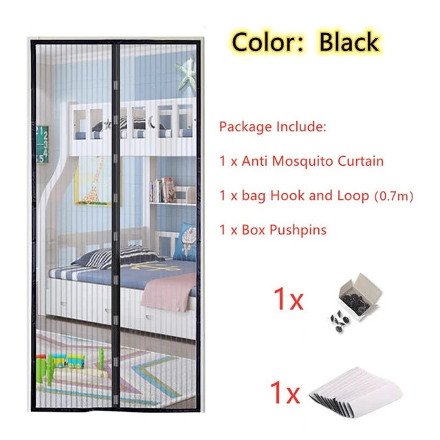 rideau porte anti moustiques noir maille fine moderne auto adhésif 80x210cm magnetic
