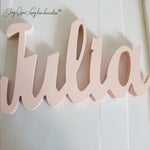 lettres bois blanc rose clair bleu ciel écriture cursive décoration murale enfant chambre bébé
