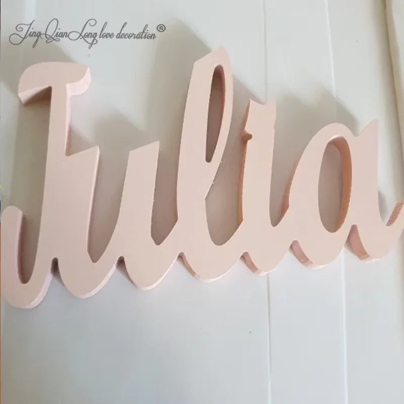 lettres bois blanc rose clair bleu ciel écriture cursive décoration murale enfant chambre bébé