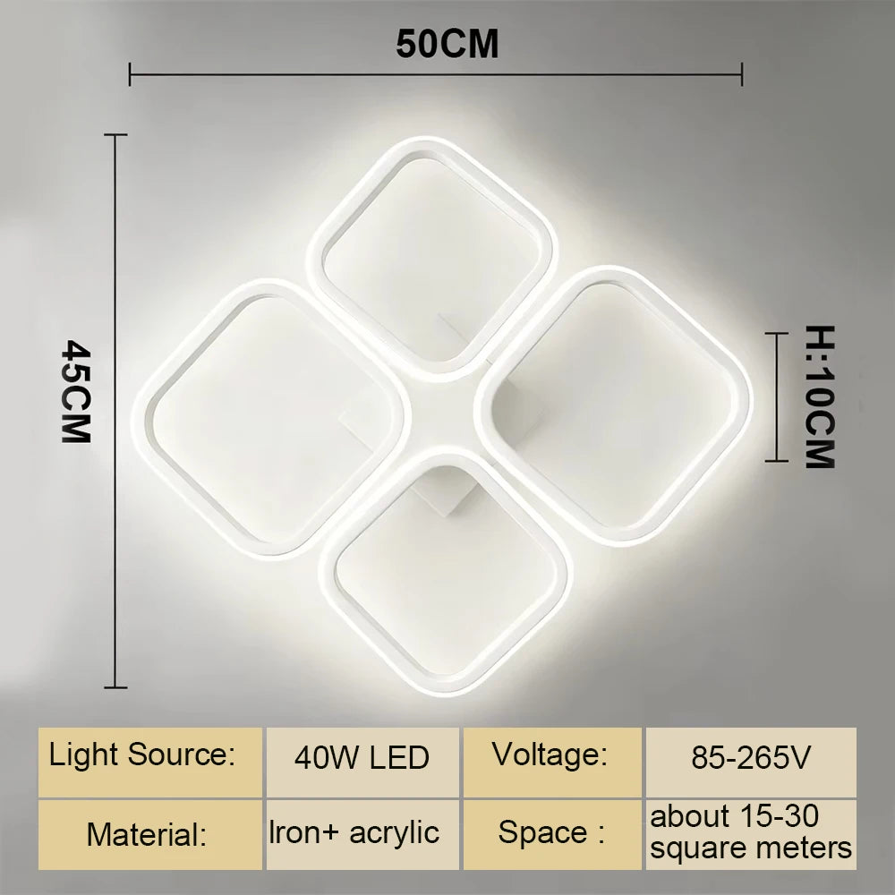 lampe moderne led noir blanc quadrilatères simples acrylique aluminium flux lumineux élevé facile