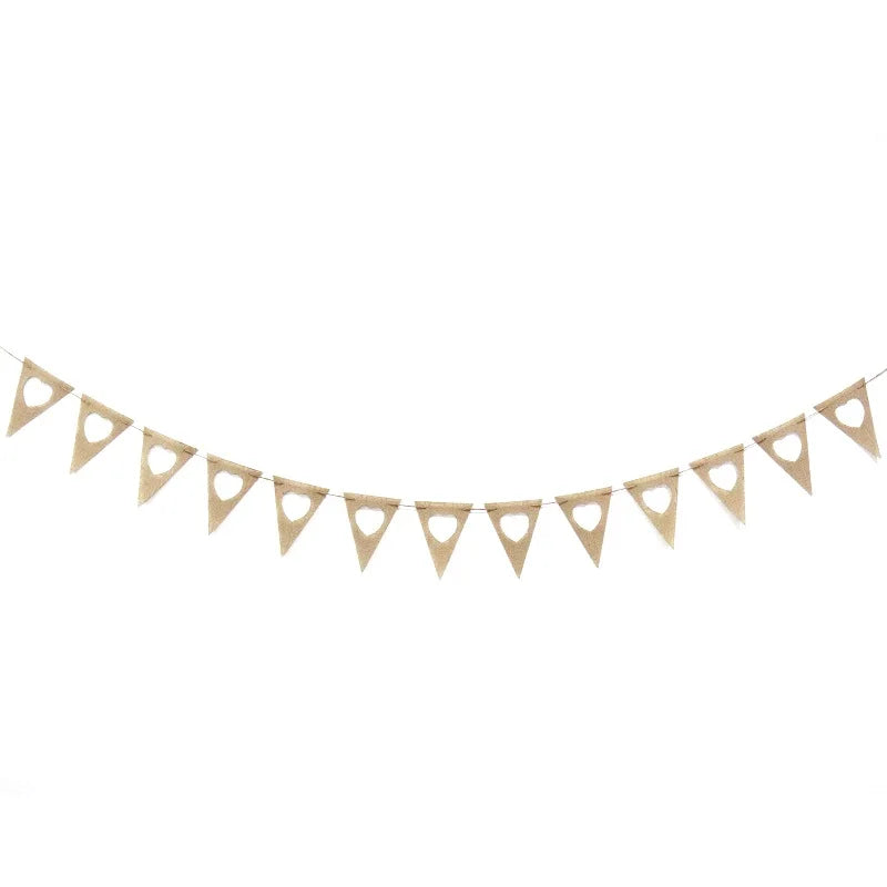 guirlande décorative jute 15 fanions 13cmx18cm 35m total mariage anniversaire révélation sexe rustic