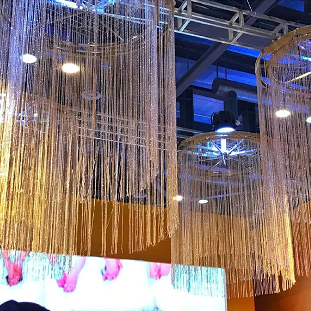 rideau franges or brillantes moderne fenêtre française semi transparent chambre maison
