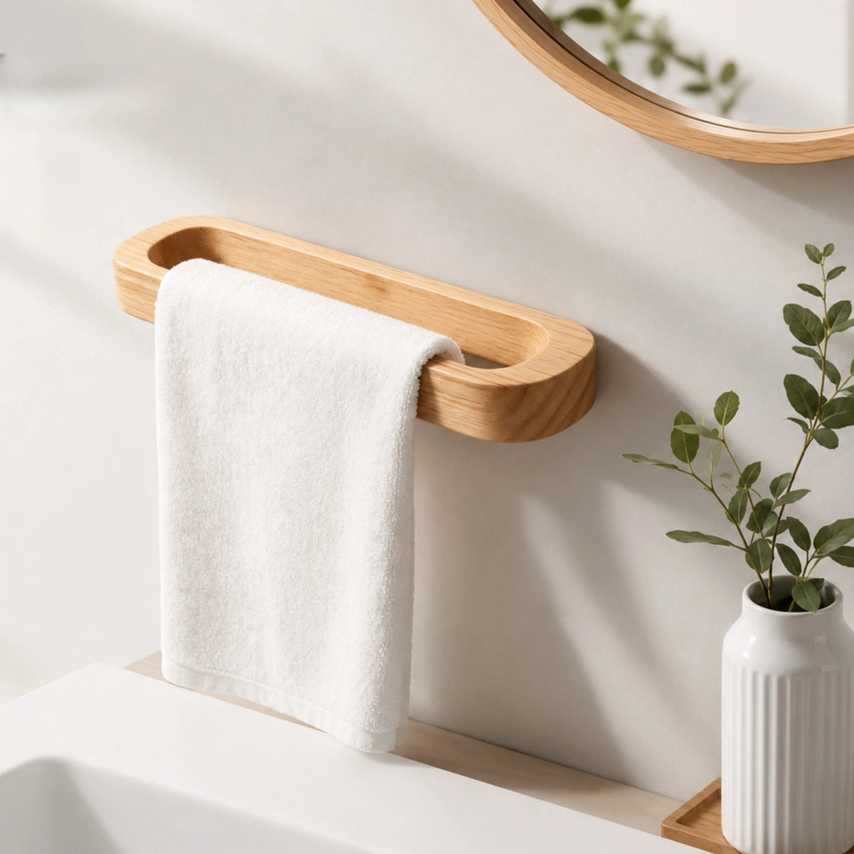 porte serviettes mural bois naturel moderne minimaliste murale sans electricité serviette blanche