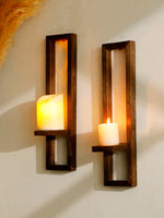 appliques murales bois marron bougeoirs modernes deco chambre salon vertical minimaliste rustique