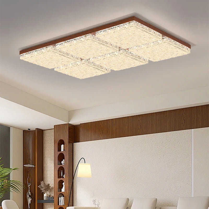 plafonnier moderne blanc marron cristaux découpés élégant protection oculaire interrupteur tactile led