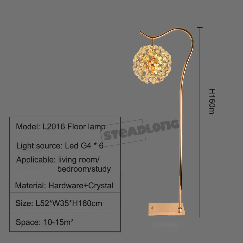 lampe sol moderne or cristal élégante base plate chambre coucher led