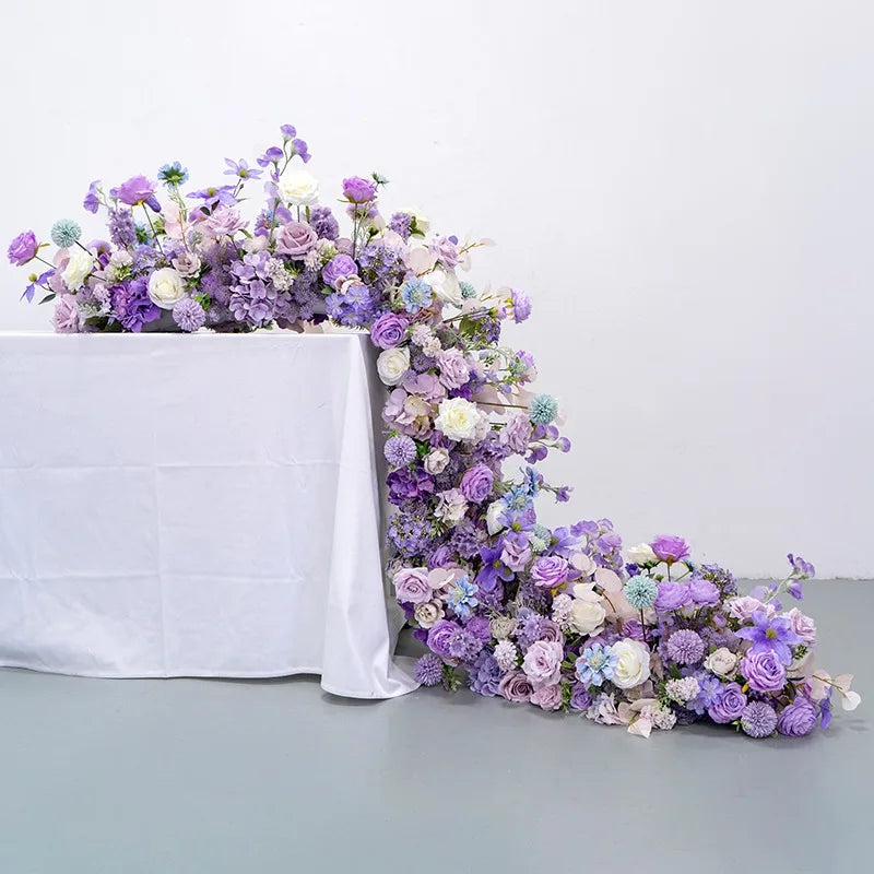 guirlande florale artificielle violette décoration mariage anniversaire extérieur moderne 40x225cm transparente festive