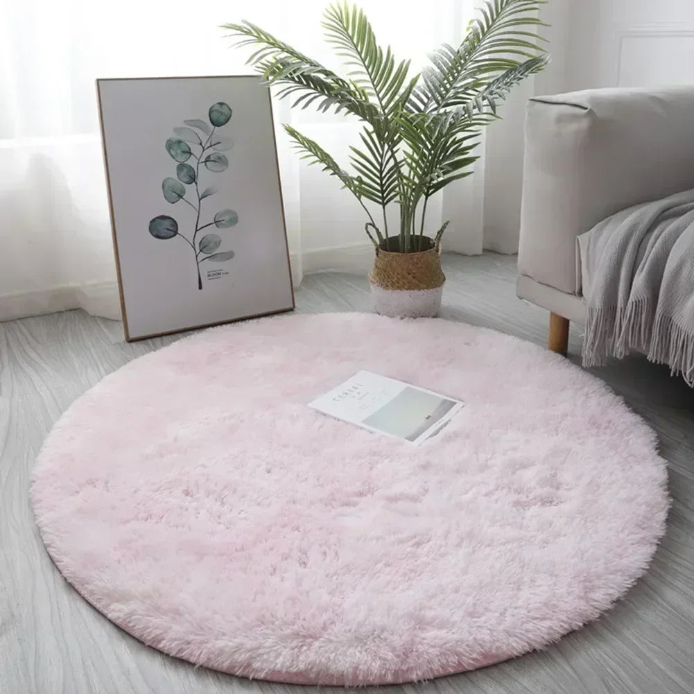 tapis rond moderne gris clair gris foncé doux uni fourré salon chambre bébé