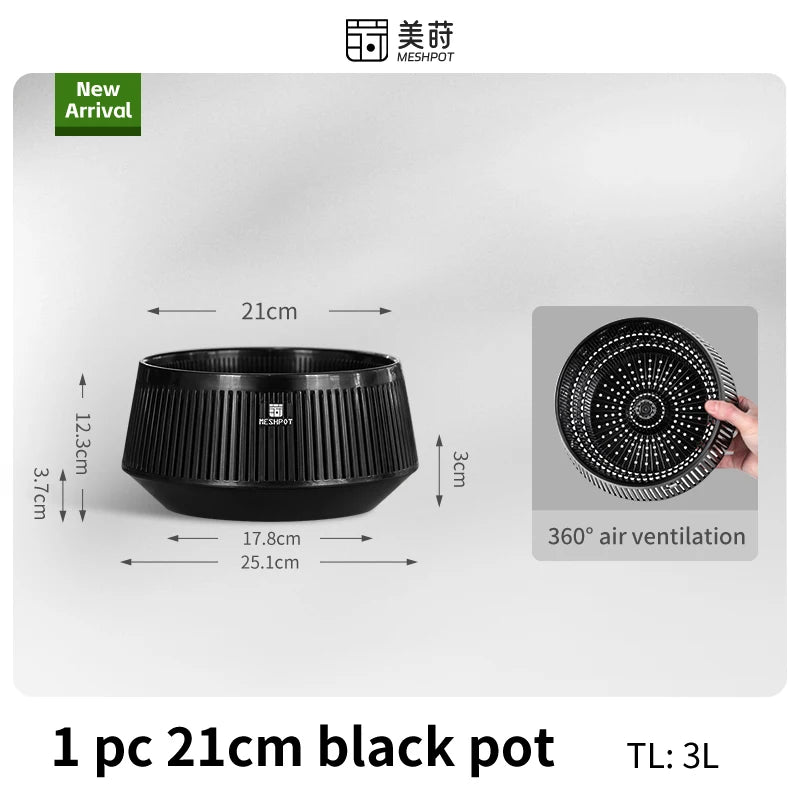 Pot bonsaï moderne saucer noir rayures verticales drainage 12cm 21cm
