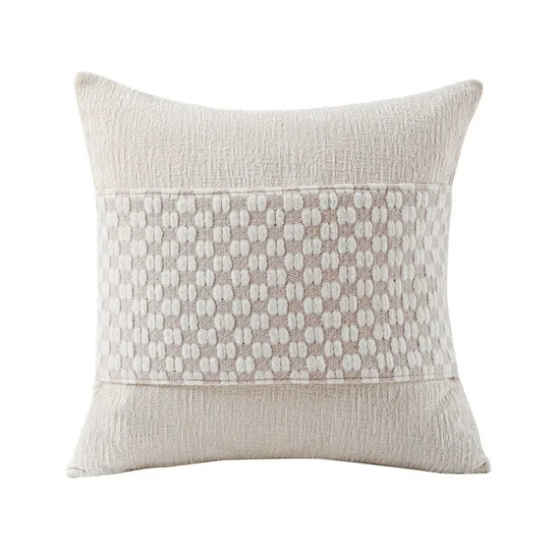 housse coussin décoratif contemporain beige noir gris motifs géométriques polyester coton