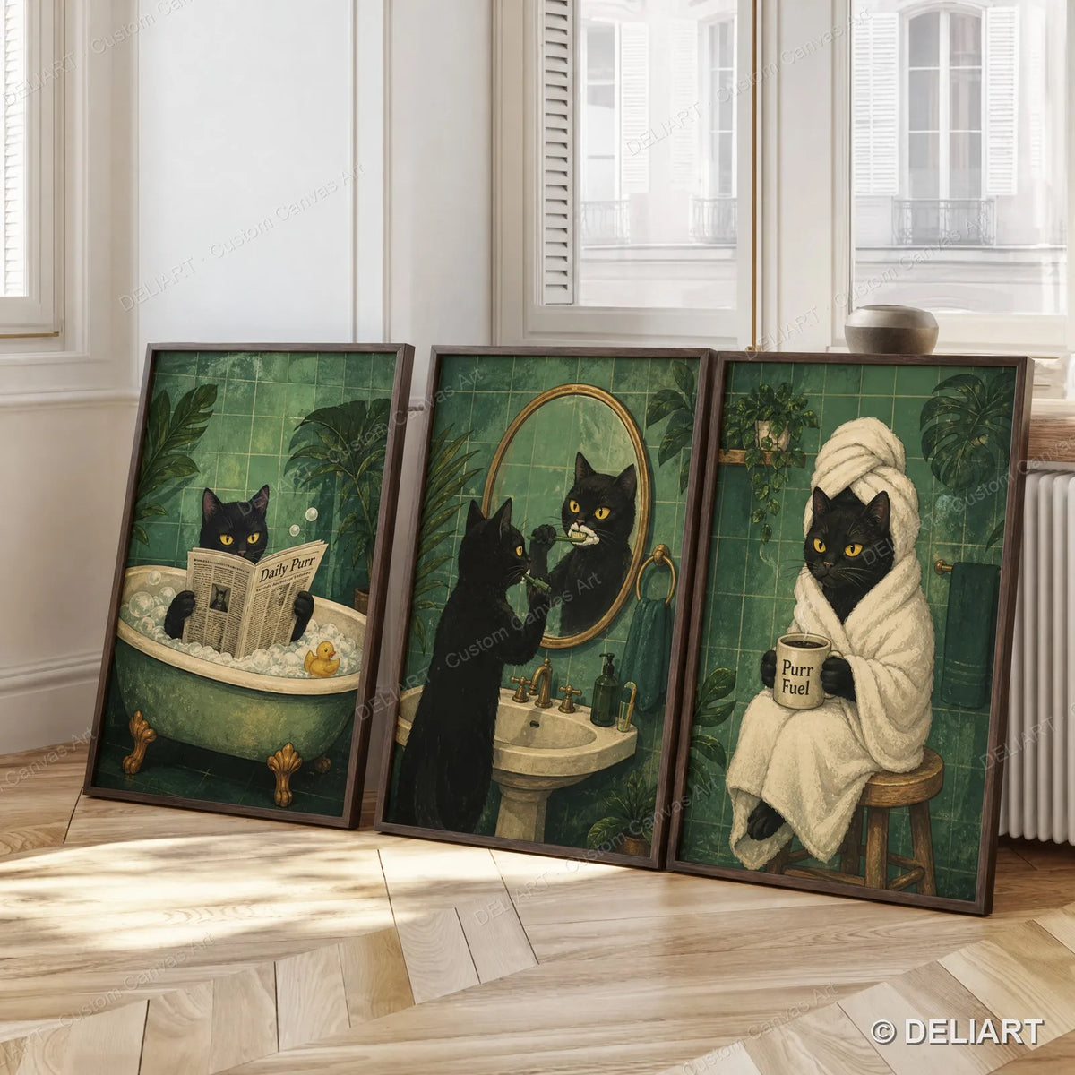 tableau decoratif chat noir salle bain deco humoristique ecofriendly fade resistant glossy canvas erotique