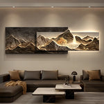 tableaux decoratifs muraux modernes paysagistes cascade arbres effet texturé salon marron foncé