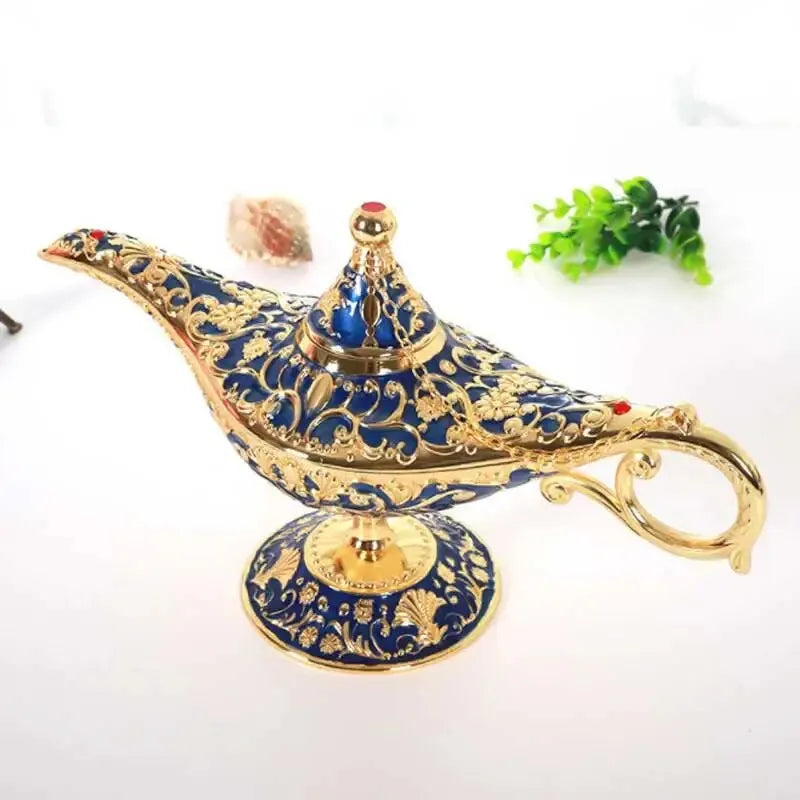 lampe huile décorative aladdin métal ornement floral bleu rouge violet vert orientaliste