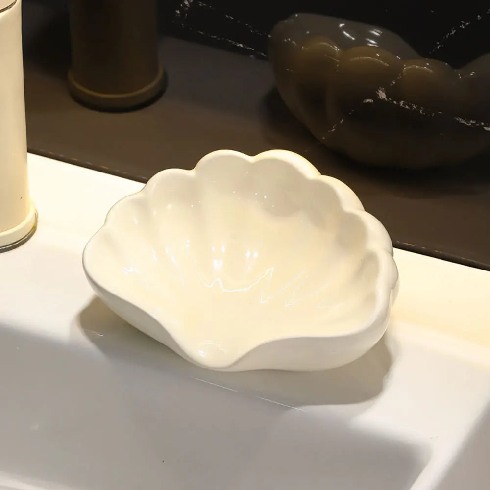 assiette savon coquillage moderne rose clair blanc salle bain rangement plateau opacité